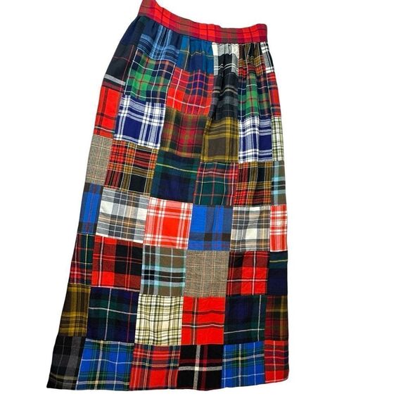 Beautiful Vintage Fully Lined Wool Plaid Patchwork Maxi Skirt Size Small - Picture 1 of 12
